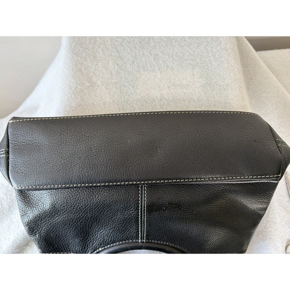 Fossil Black Leather Circle Handle Handbag Contrast Stitch Satchel Bag - Picture 4 of 7